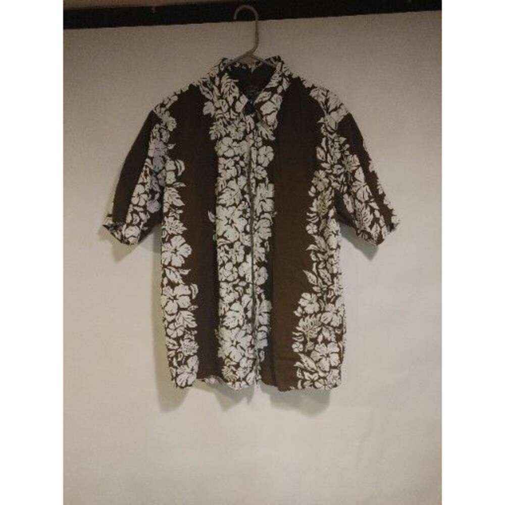 PINEAPPLE CONNECTION Brown/White Floral Hawaiian Shirt Size XL